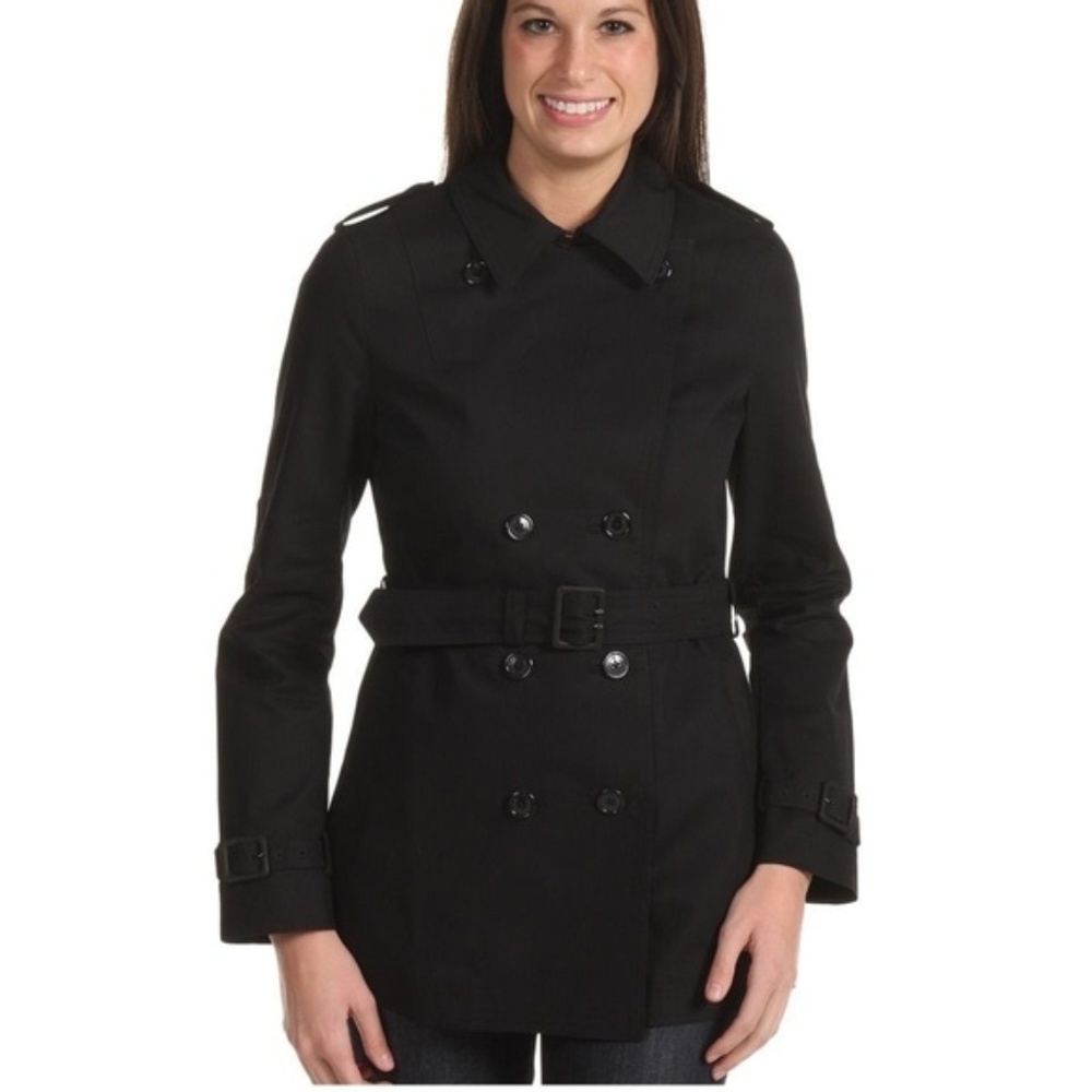 Fred Perry Amy Winehouse Trench Coat Size UK 12 US 8 M Black Double Breasted New